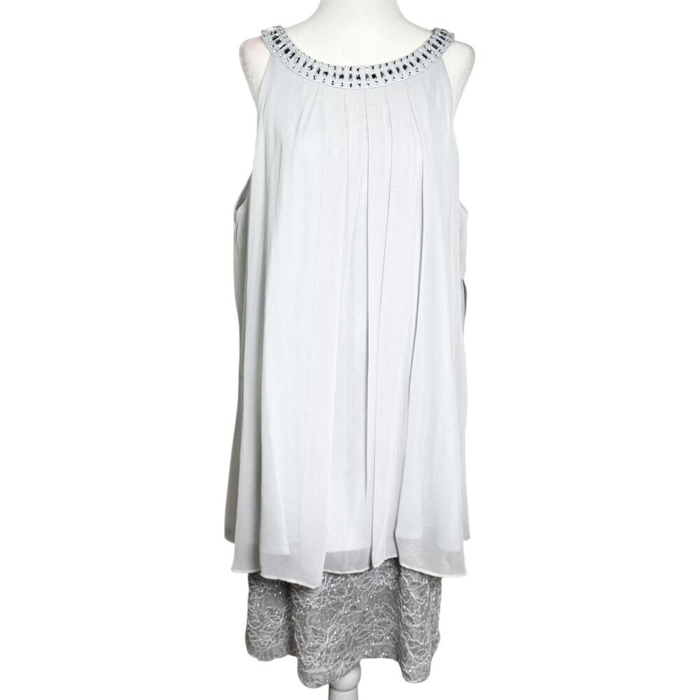NWT Jessica Howard Womens Dress Sz 16 Silver Embellished Neck Lace Overlay